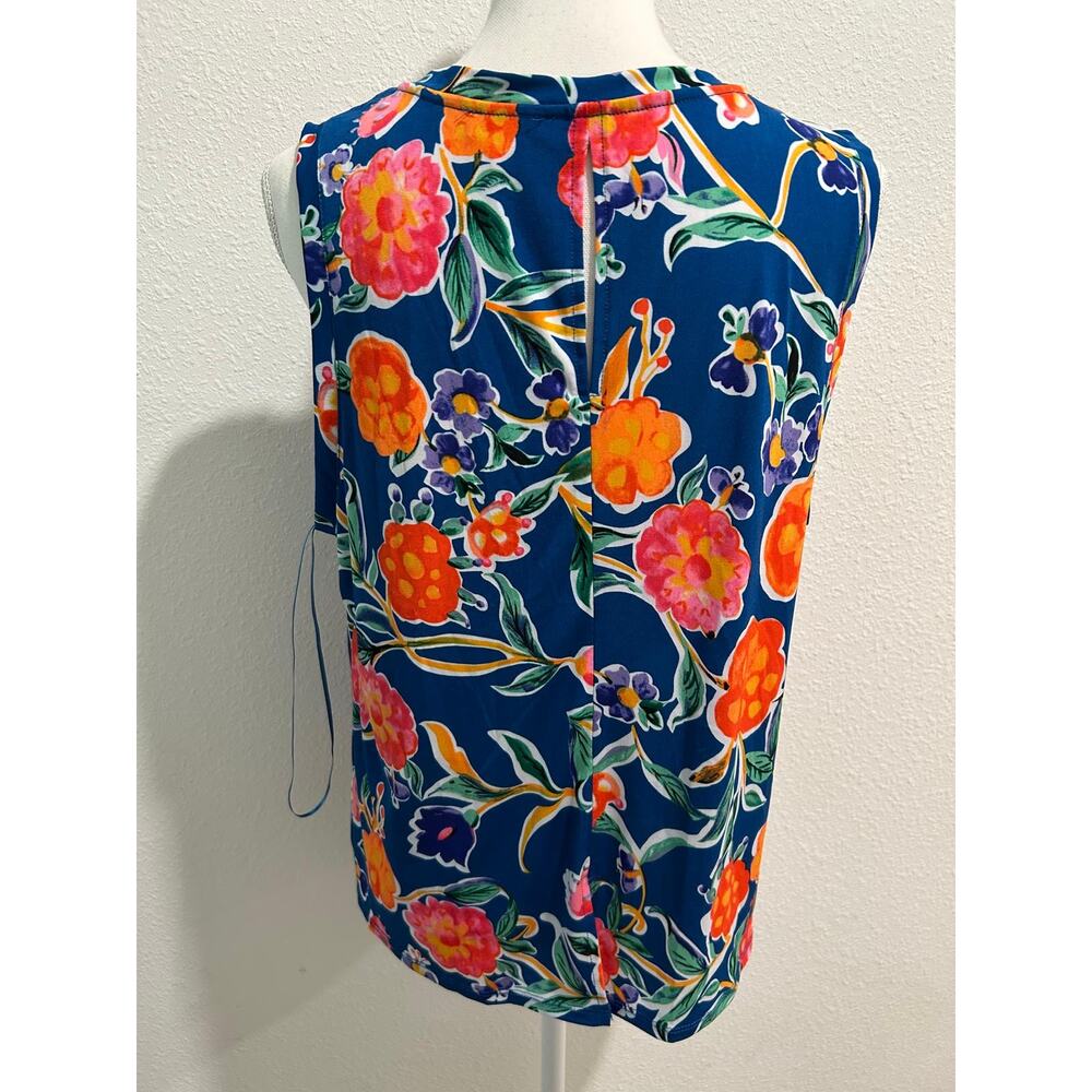 Vince Camuto Womens Floral Crewneck Split Back Keyhole Tank Top XL Sleeveless - Picture 2 of 9